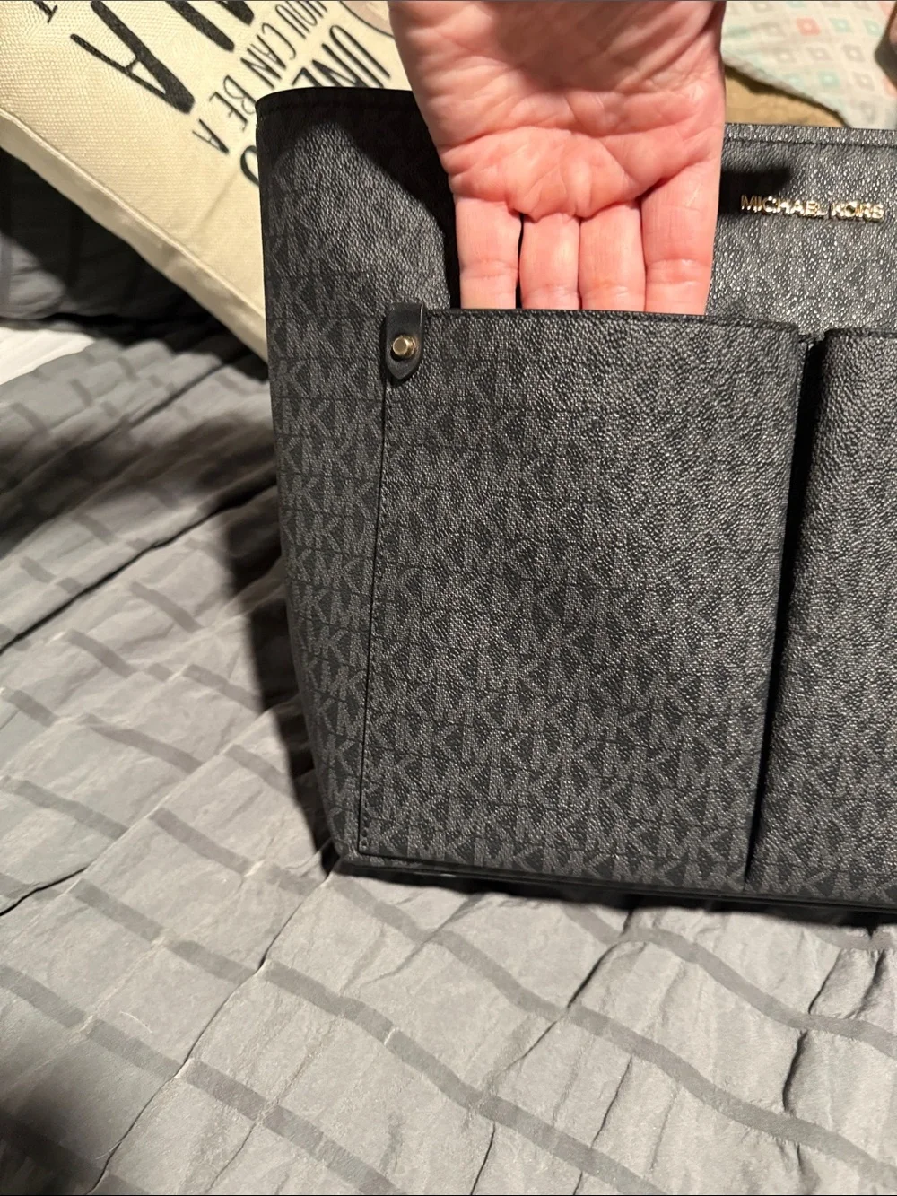 Michael Kors Black Logo Tote with Gold Hardware